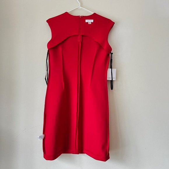 New Calvin Klein Opulent Red Crepe Dress with Black Velvet Floral Accents, Sz 4 - Picture 10 of 16